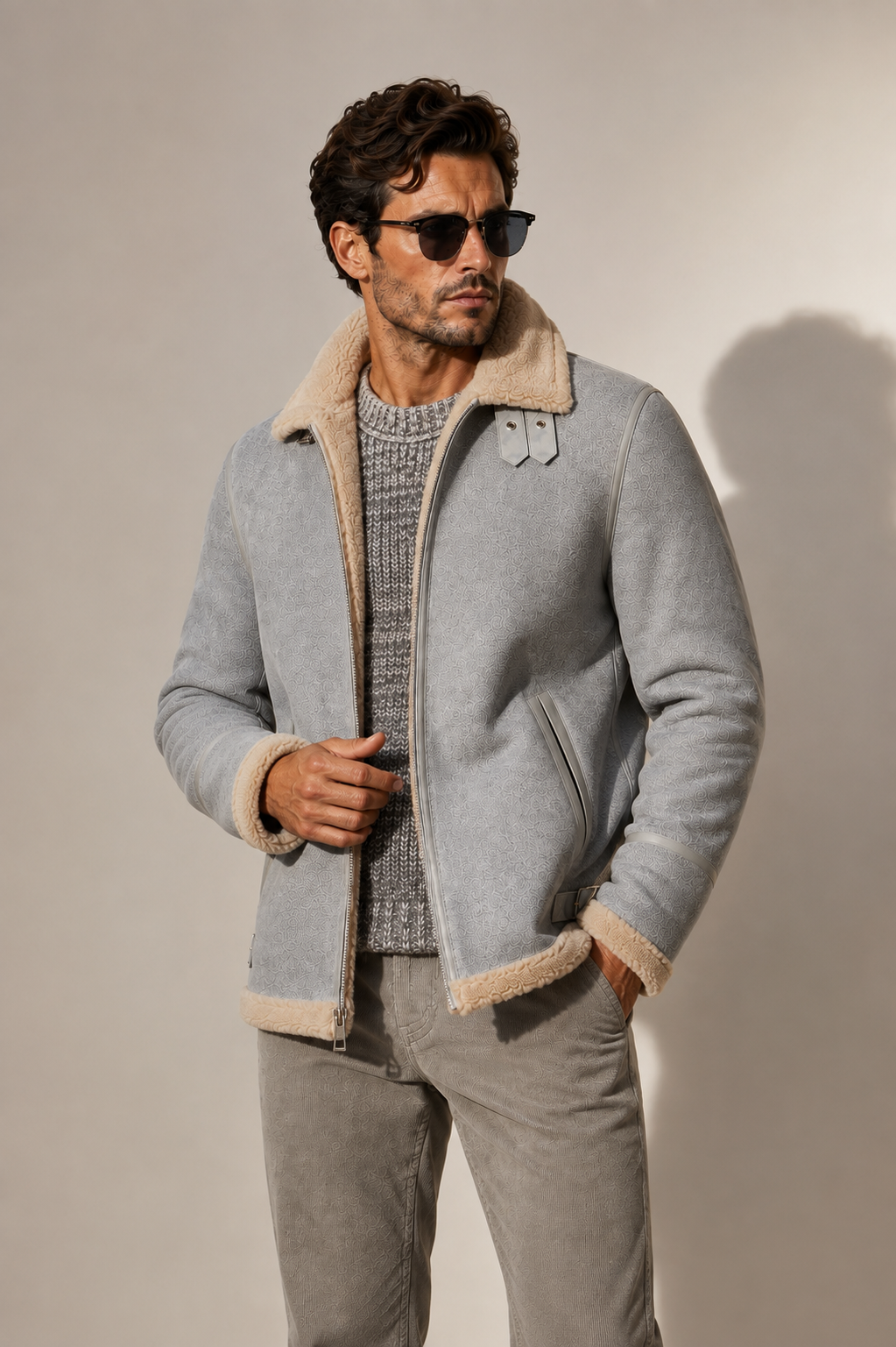 Oliver Shearling Jacket - Light Gray