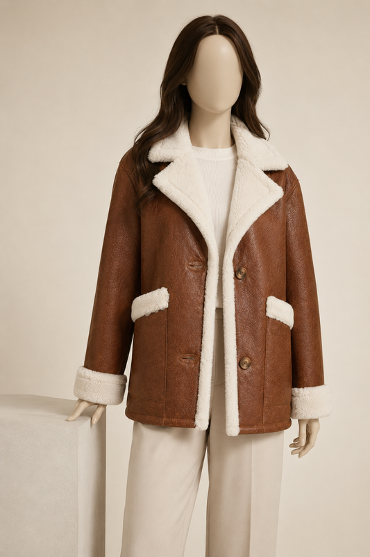 Roberta Shearling Coat - Chestnut Brown - Roberta1