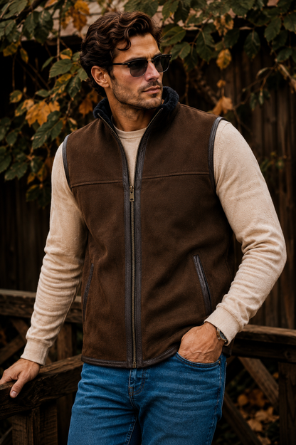 Russell Shearling Gilet - Chocolate Brown