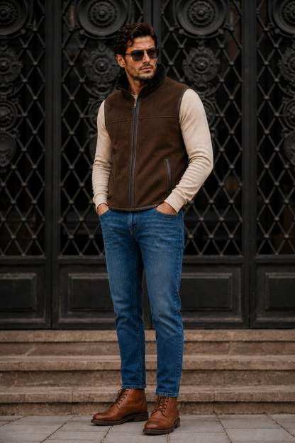 Russell Shearling Gilet - Chocolate Brown