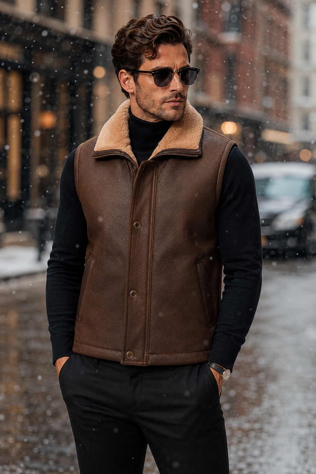 Sawyer Shearling Gilet - Tan Brown