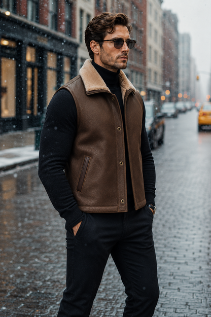 Sawyer Shearling Gilet - Tan Brown