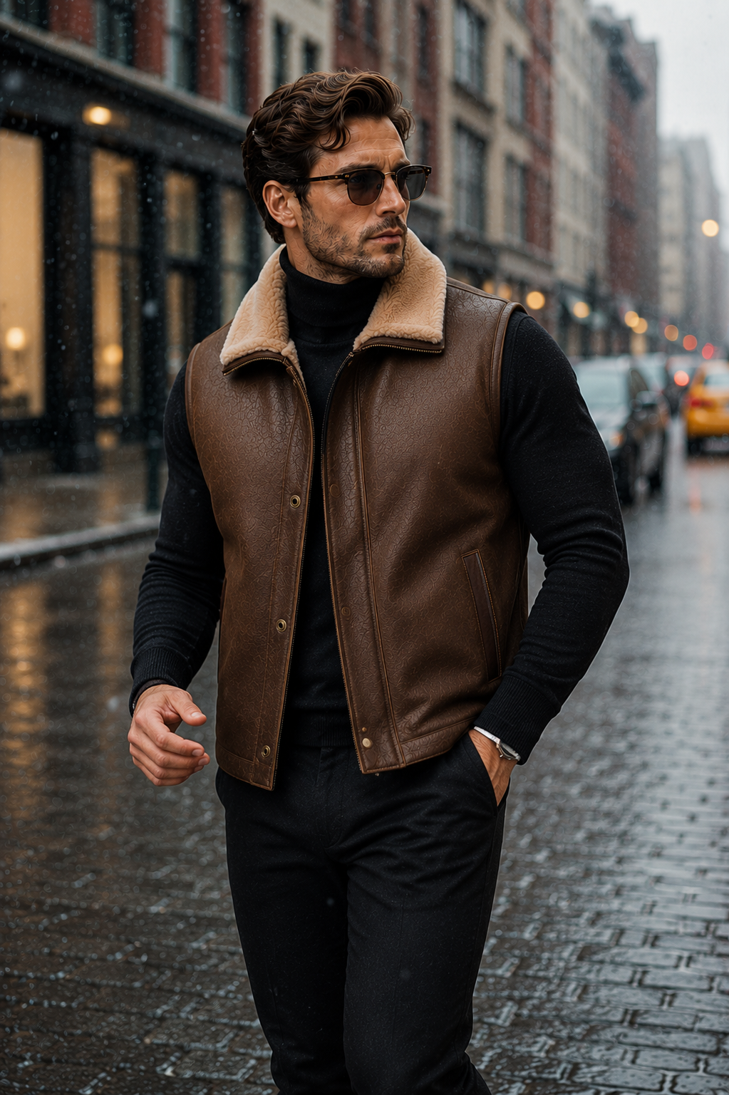 Sawyer Shearling Gilet - Tan Brown