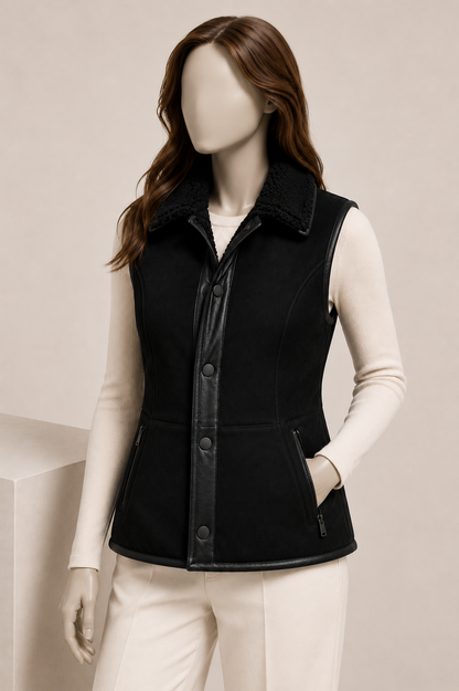 Tofanna Shearling Gilet - Deep Matte Black - Tofanna1