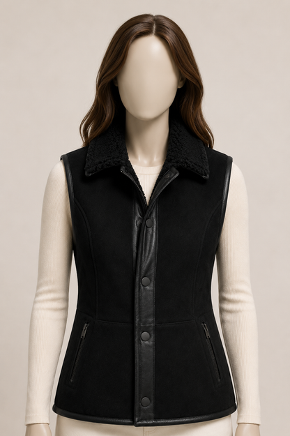 Tofanna Shearling Gilet - Deep Matte Black - Tofanna2