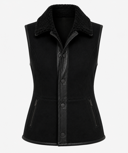 Tofanna Shearling Gilet - Deep Matte Black - Tofanna4