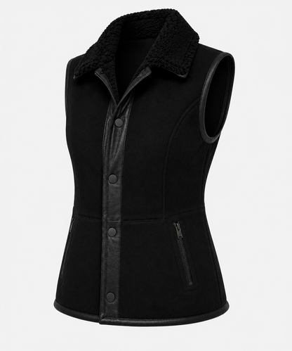 Tofanna Shearling Gilet - Deep Matte Black - Tofanna6
