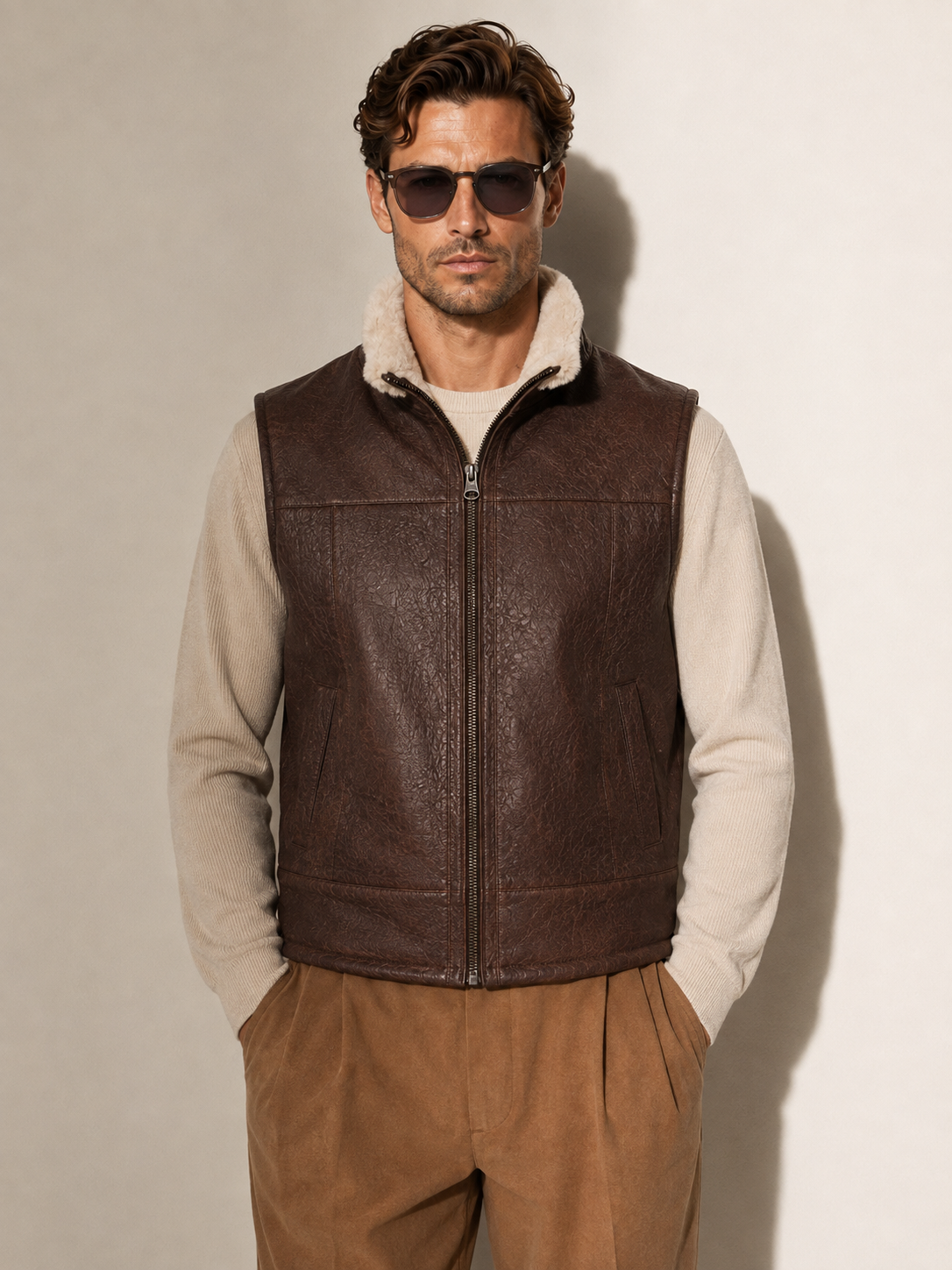 Victor Shearling Gilet - Dark Burgundy