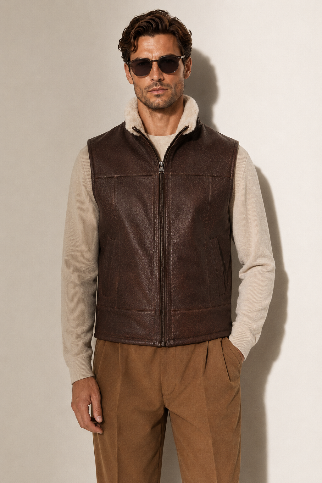 Victor Shearling Gilet - Dark Burgundy