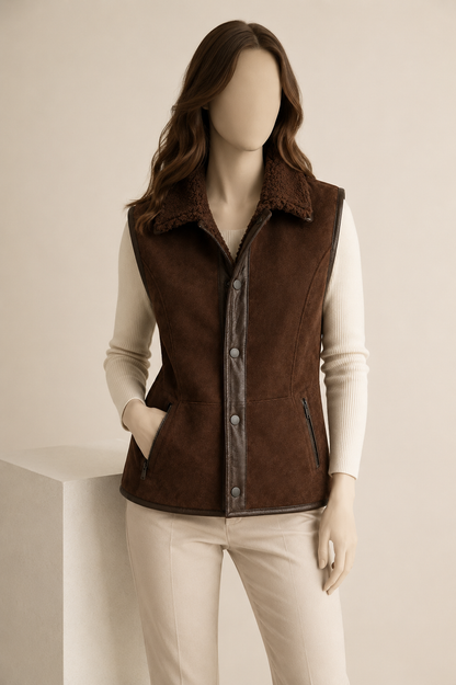 Vienna Shearling Gilet - Dark Chocolate Brown - Vienna1