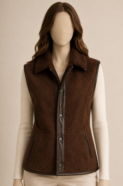 Vienna Shearling Gilet - Dark Chocolate Brown - Vienna3