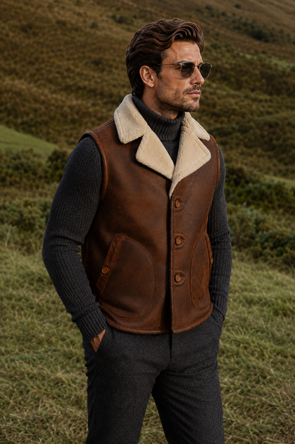 Wyatt Shearling Gilet - New Brown