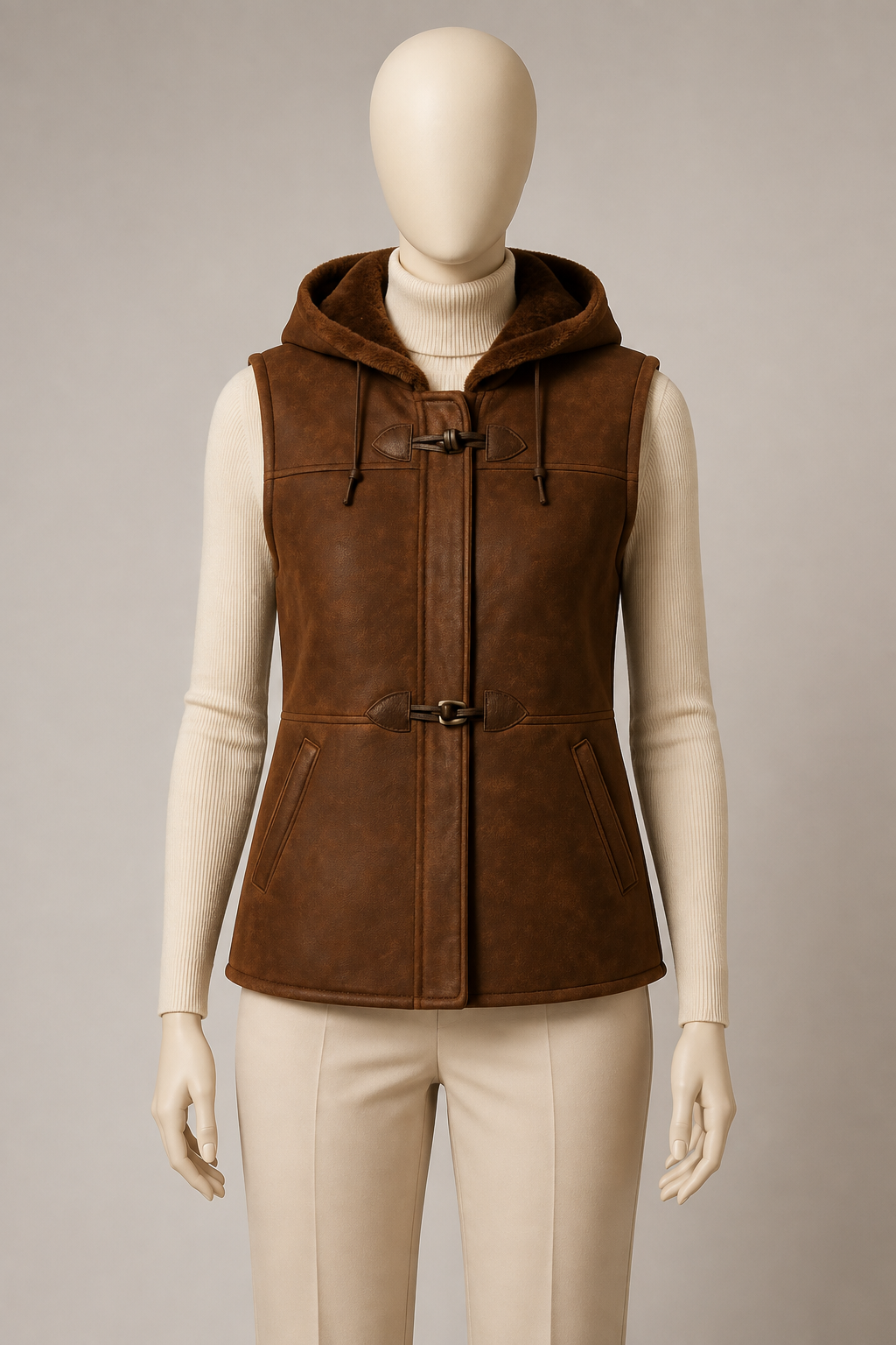 Zoey Shearling Gilet - Chestnut Brown - Zoey1