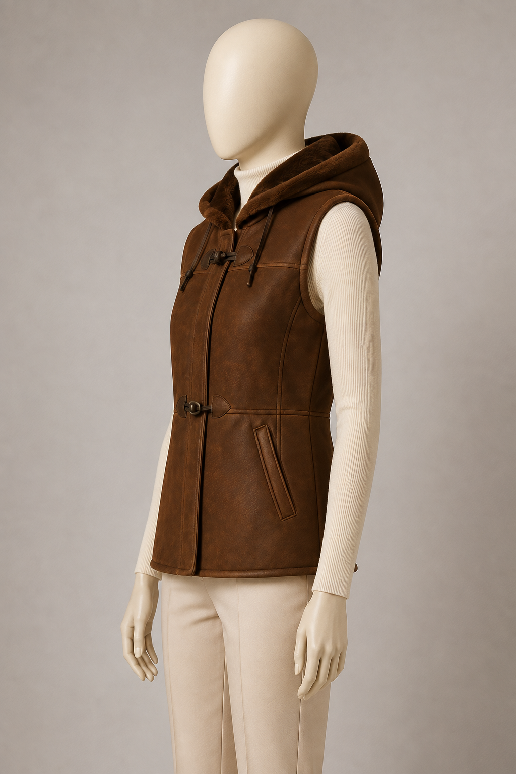 Zoey Shearling Gilet - Chestnut Brown - Zoey3