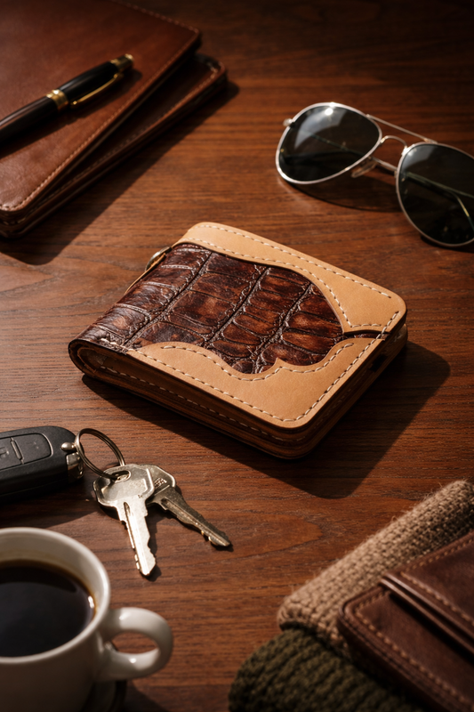 Crocodile embossed Bifold Leather Wallet